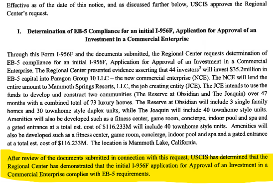 rural eb5 project i-956f approved